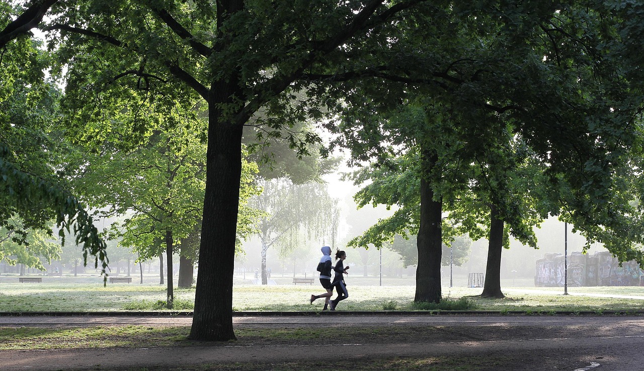 Deux personnes en jogging léger dans un parc, illustration de la récupération active